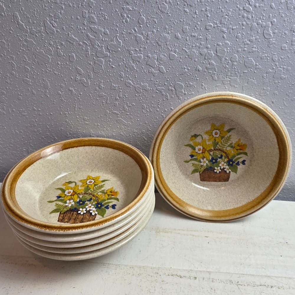Vintage 70s Mikasa Stone Manor Garden Bouquet F5815 Cereal Bowls Japan Set of 6